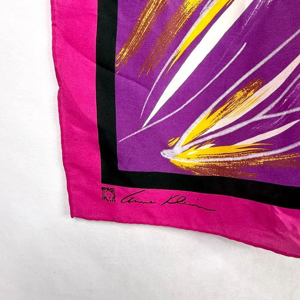 Vintage Anne Klein Bird Print Square Silk Scarf